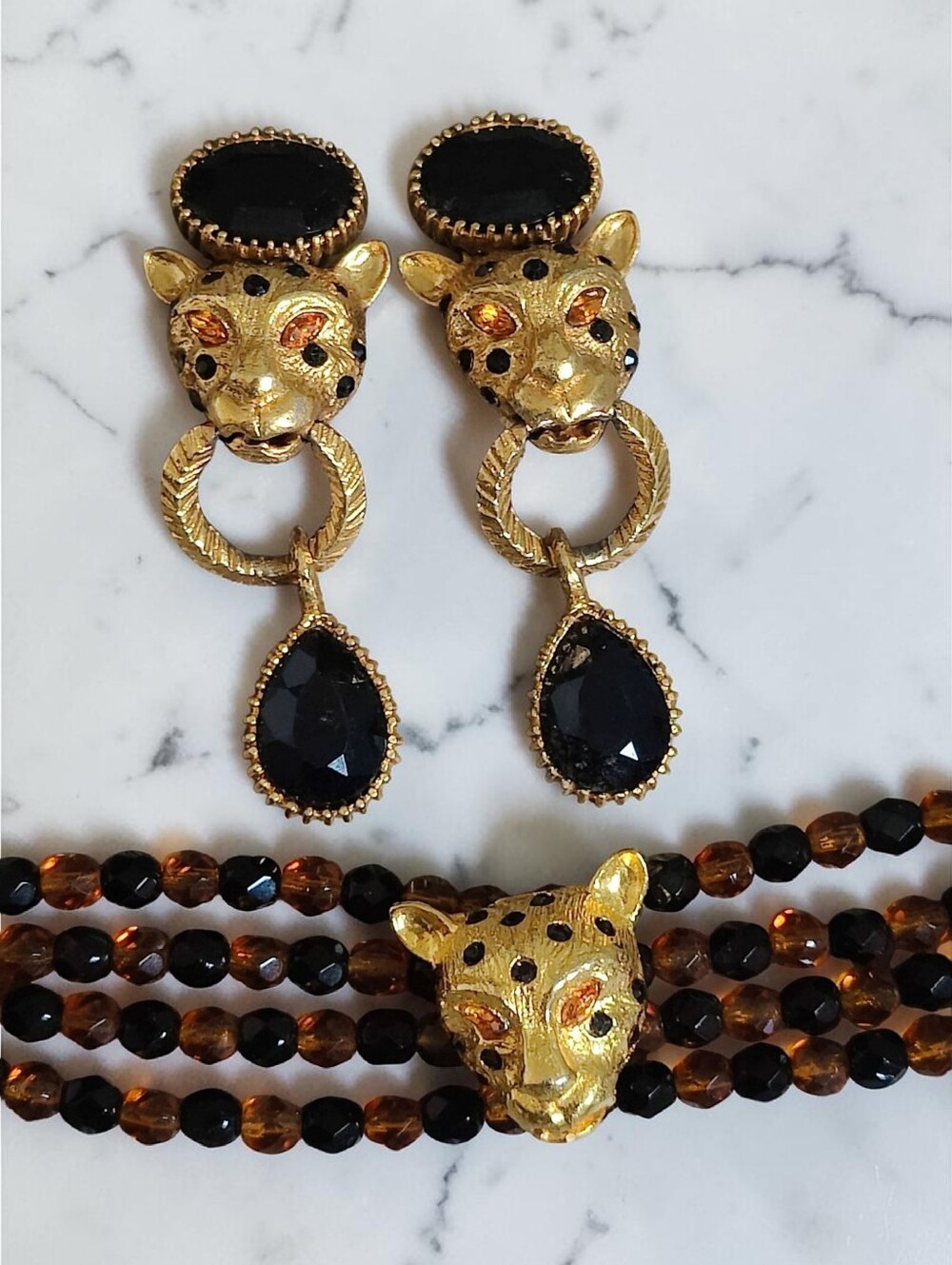 🐆 Vintage RJ Graziano Crystal Leopard Bracelet And Earring Set